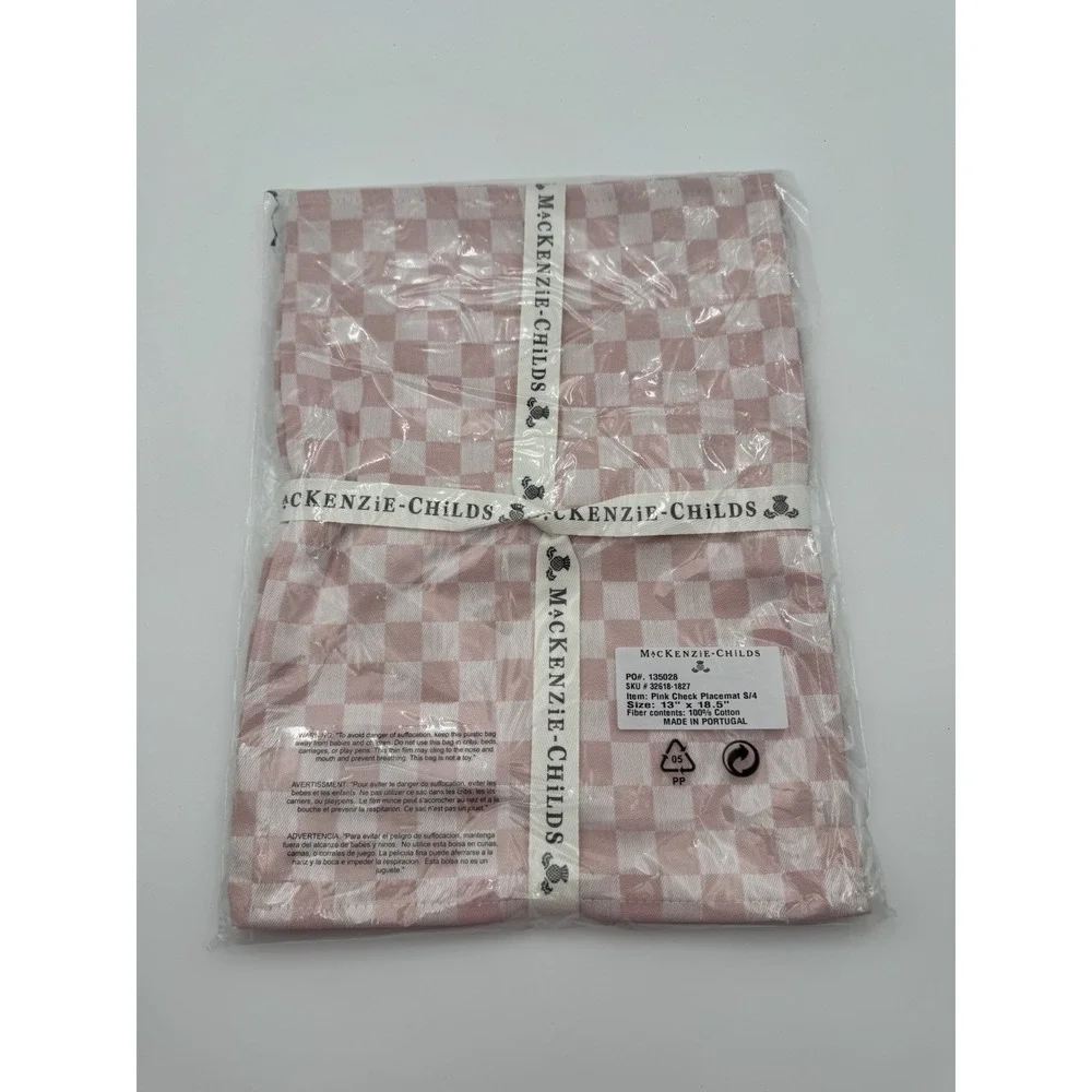MacKenzie-Childs Pink Check Cotton Placemats – Set of 4 – NEW 13